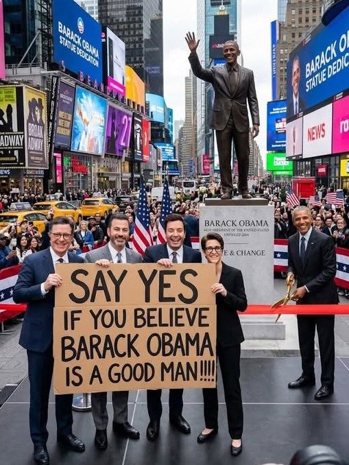 The Golden Giant of Times Square: How a 40-Foot Obama Statue Sparked an Unforgettable Celebrity Frenzy in NYC!